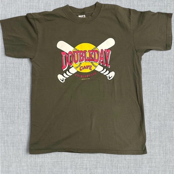 Vintage DoubleDay Cafe Shirt Cooperstown New York Baseball | Mens Green Large - Picture 1 of 3